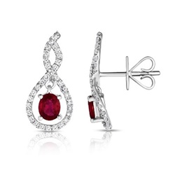 Diamond Earrings with red gem
