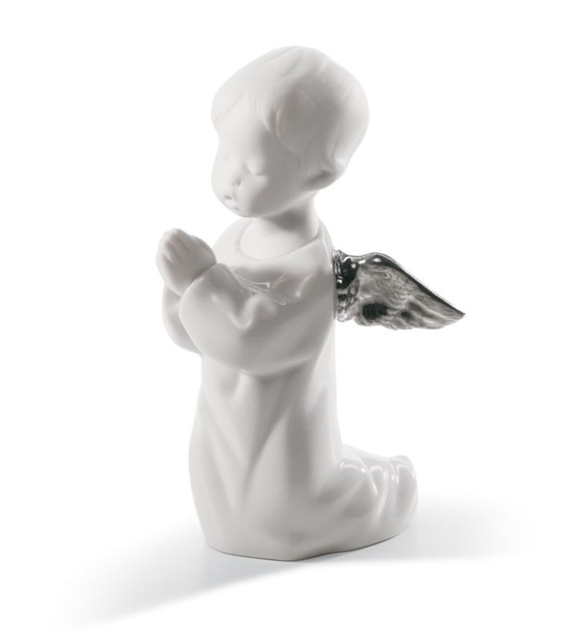 Angel Praying Angel Figurine. Silver Lustre