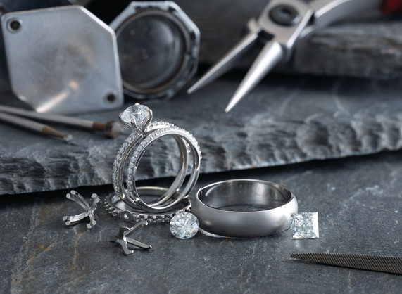 grouping of jewelry images and exterior of store